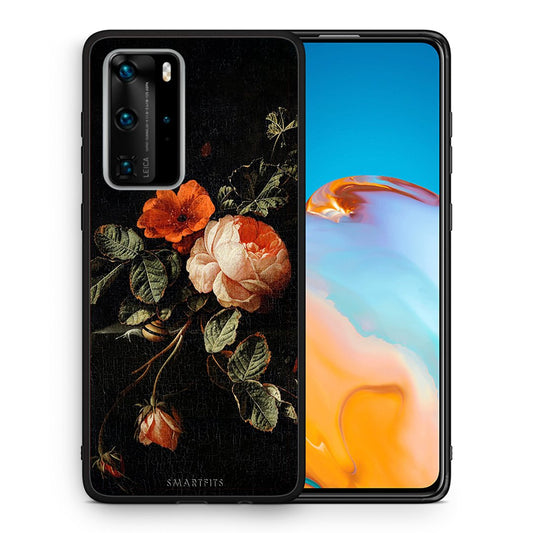 Θήκη Huawei P40 Pro Vintage Roses από τη Smartfits με σχέδιο στο πίσω μέρος και μαύρο περίβλημα | Huawei P40 Pro Vintage Roses case with colorful back and black bezels