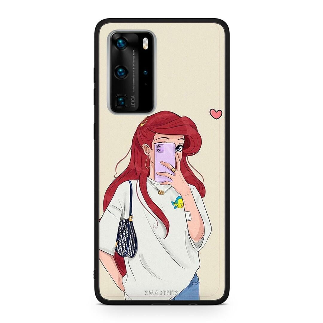 Huawei P40 Pro Walking Mermaid Θήκη από τη Smartfits με σχέδιο στο πίσω μέρος και μαύρο περίβλημα | Smartphone case with colorful back and black bezels by Smartfits