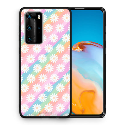 Θήκη Huawei P40 Pro White Daisies από τη Smartfits με σχέδιο στο πίσω μέρος και μαύρο περίβλημα | Huawei P40 Pro White Daisies case with colorful back and black bezels