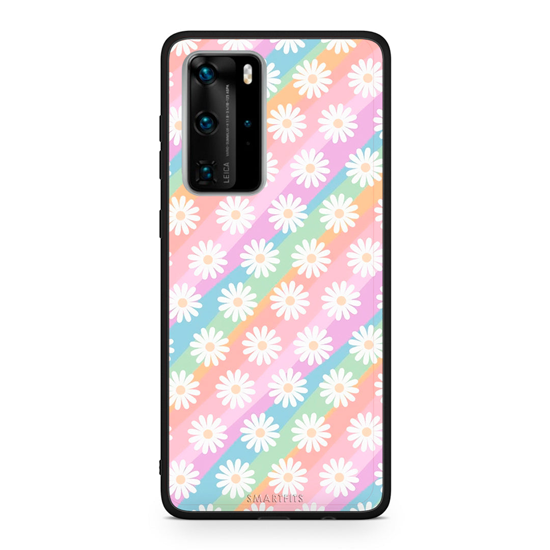 Huawei P40 Pro White Daisies θήκη από τη Smartfits με σχέδιο στο πίσω μέρος και μαύρο περίβλημα | Smartphone case with colorful back and black bezels by Smartfits