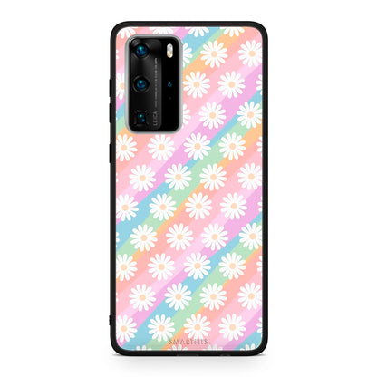 Huawei P40 Pro White Daisies θήκη από τη Smartfits με σχέδιο στο πίσω μέρος και μαύρο περίβλημα | Smartphone case with colorful back and black bezels by Smartfits