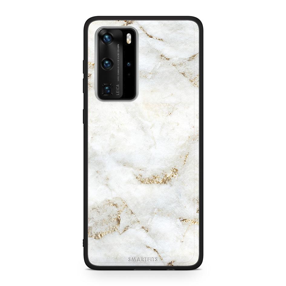 Huawei P40 Pro White Gold Marble θήκη από τη Smartfits με σχέδιο στο πίσω μέρος και μαύρο περίβλημα | Smartphone case with colorful back and black bezels by Smartfits