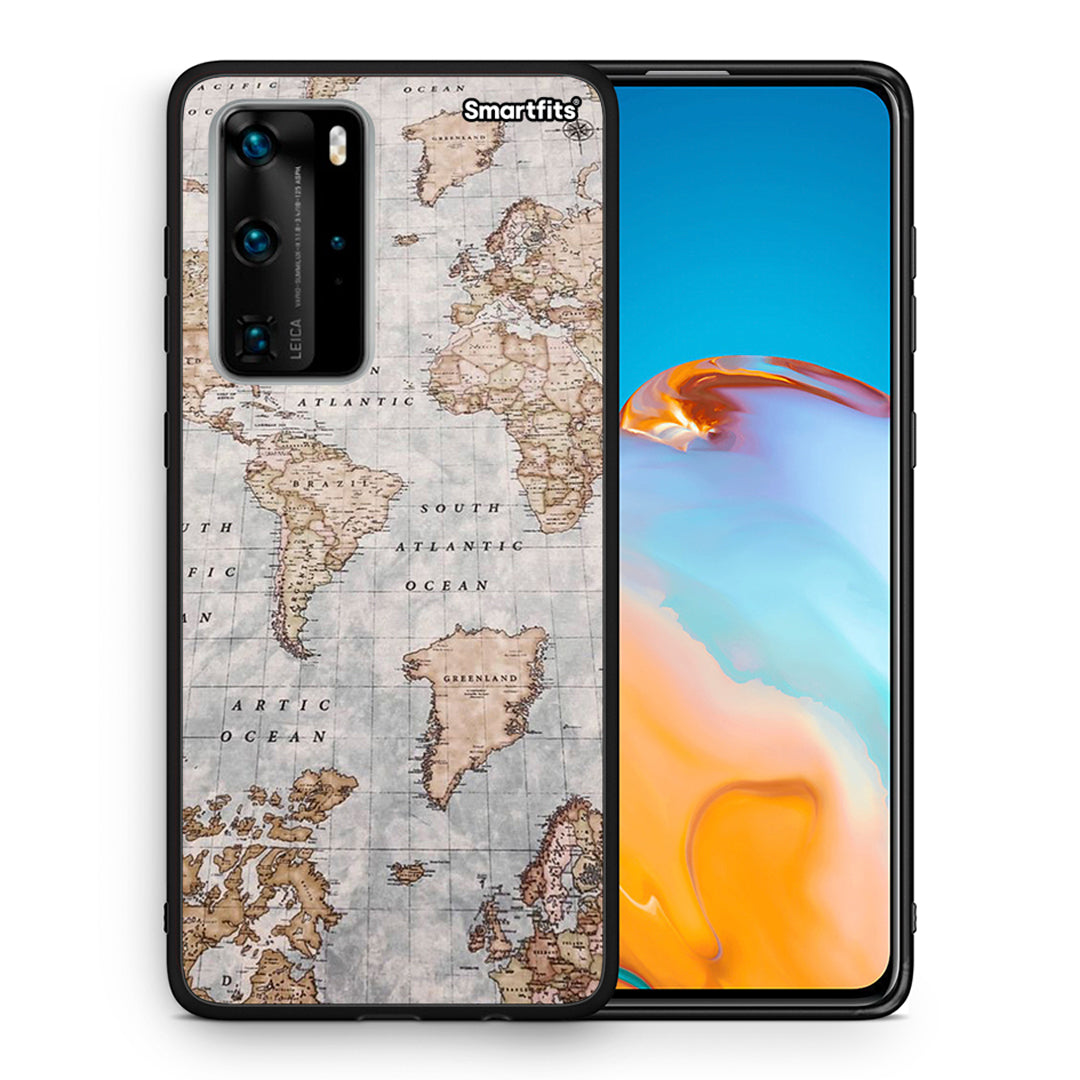 Θήκη Huawei P40 Pro World Map από τη Smartfits με σχέδιο στο πίσω μέρος και μαύρο περίβλημα | Huawei P40 Pro World Map case with colorful back and black bezels