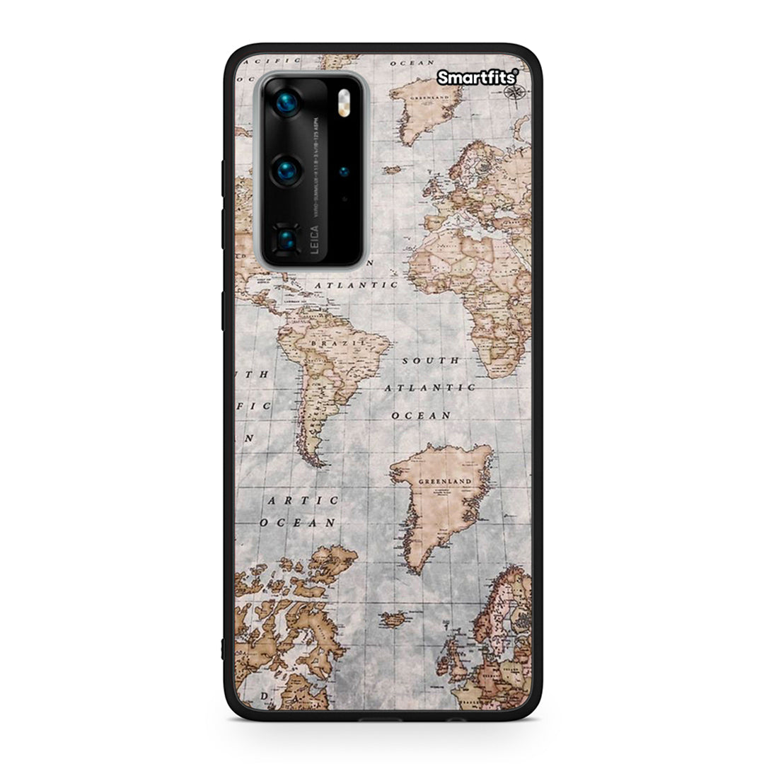 Huawei P40 Pro World Map Θήκη από τη Smartfits με σχέδιο στο πίσω μέρος και μαύρο περίβλημα | Smartphone case with colorful back and black bezels by Smartfits