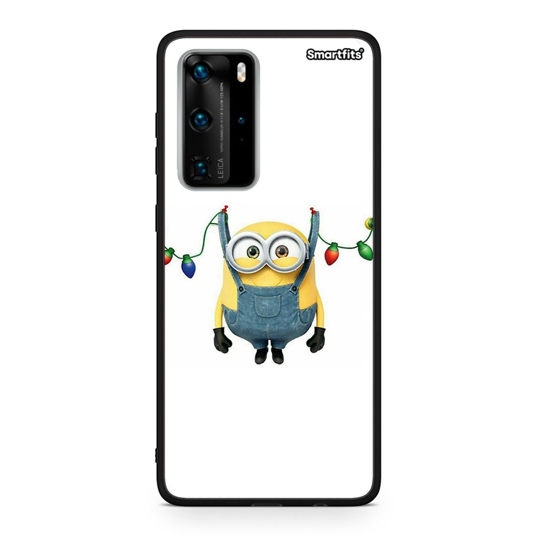 Huawei P40 Pro Xmas Minion Lights θήκη από τη Smartfits με σχέδιο στο πίσω μέρος και μαύρο περίβλημα | Smartphone case with colorful back and black bezels by Smartfits