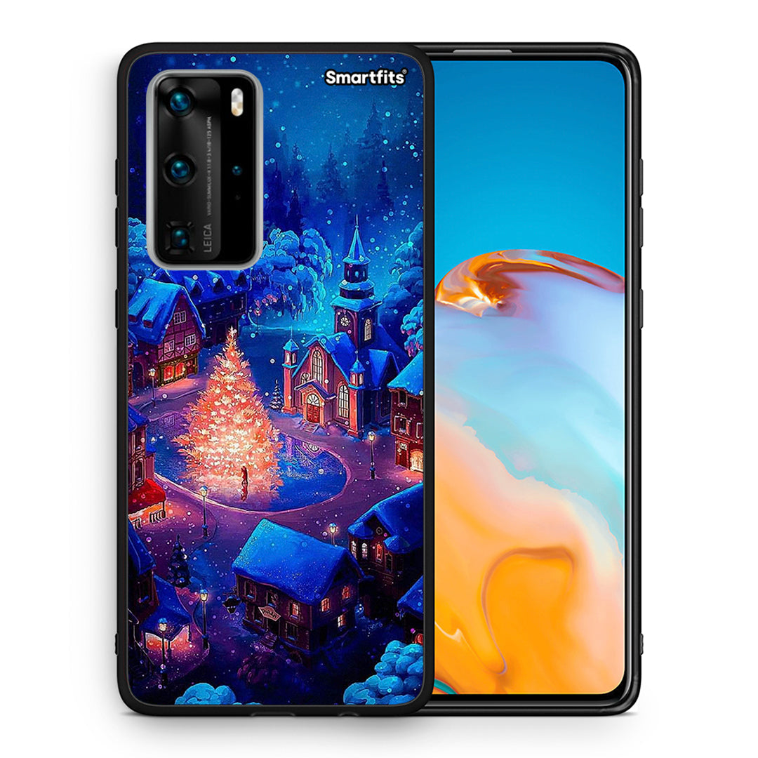 Θήκη Huawei P40 Pro Xmas Village από τη Smartfits με σχέδιο στο πίσω μέρος και μαύρο περίβλημα | Huawei P40 Pro Xmas Village case with colorful back and black bezels