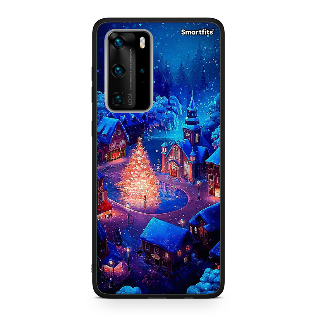 Huawei P40 Pro Xmas Village θήκη από τη Smartfits με σχέδιο στο πίσω μέρος και μαύρο περίβλημα | Smartphone case with colorful back and black bezels by Smartfits