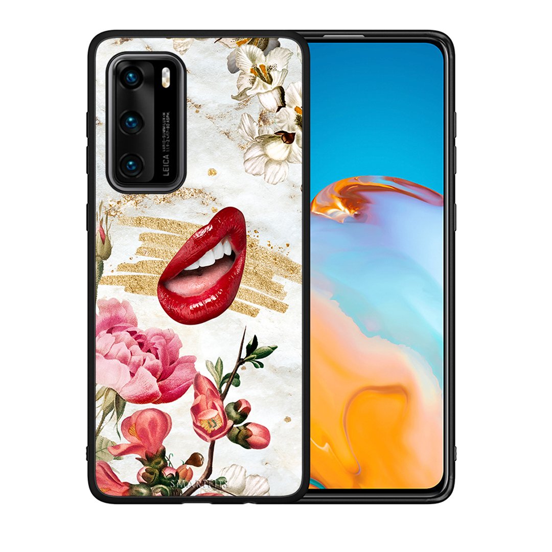 Θήκη Huawei P40 Red Lips από τη Smartfits με σχέδιο στο πίσω μέρος και μαύρο περίβλημα | Huawei P40 Red Lips case with colorful back and black bezels