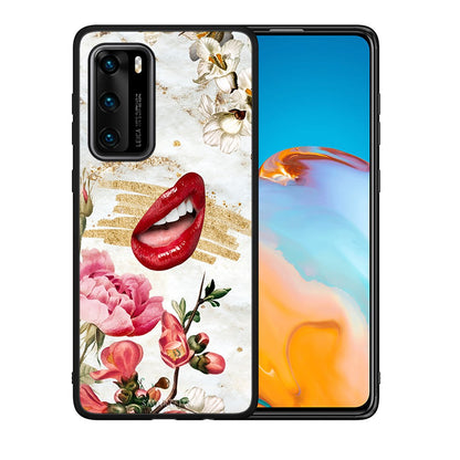 Θήκη Huawei P40 Red Lips από τη Smartfits με σχέδιο στο πίσω μέρος και μαύρο περίβλημα | Huawei P40 Red Lips case with colorful back and black bezels