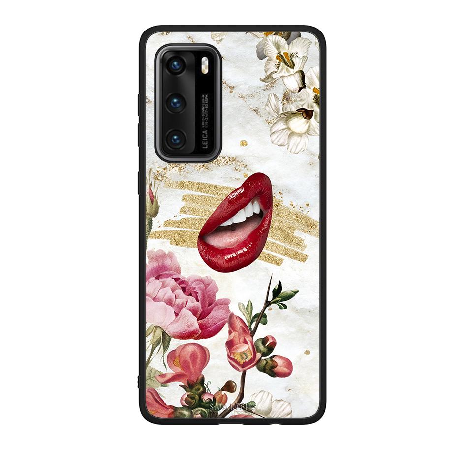 Huawei P40 Red Lips θήκη από τη Smartfits με σχέδιο στο πίσω μέρος και μαύρο περίβλημα | Smartphone case with colorful back and black bezels by Smartfits