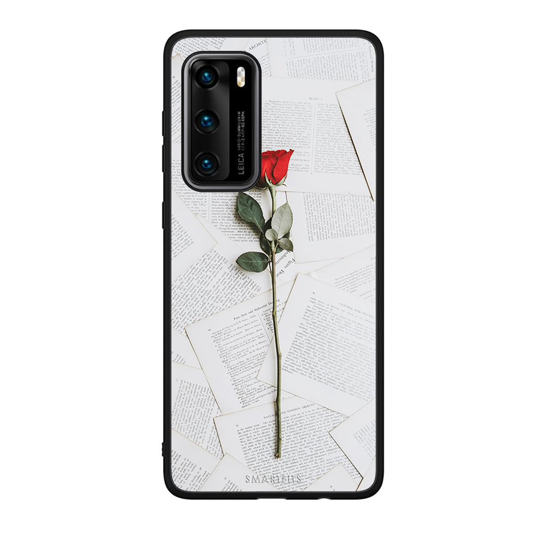 Huawei P40 Red Rose θήκη από τη Smartfits με σχέδιο στο πίσω μέρος και μαύρο περίβλημα | Smartphone case with colorful back and black bezels by Smartfits