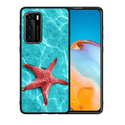 Θήκη Huawei P40 Red Starfish από τη Smartfits με σχέδιο στο πίσω μέρος και μαύρο περίβλημα | Huawei P40 Red Starfish case with colorful back and black bezels