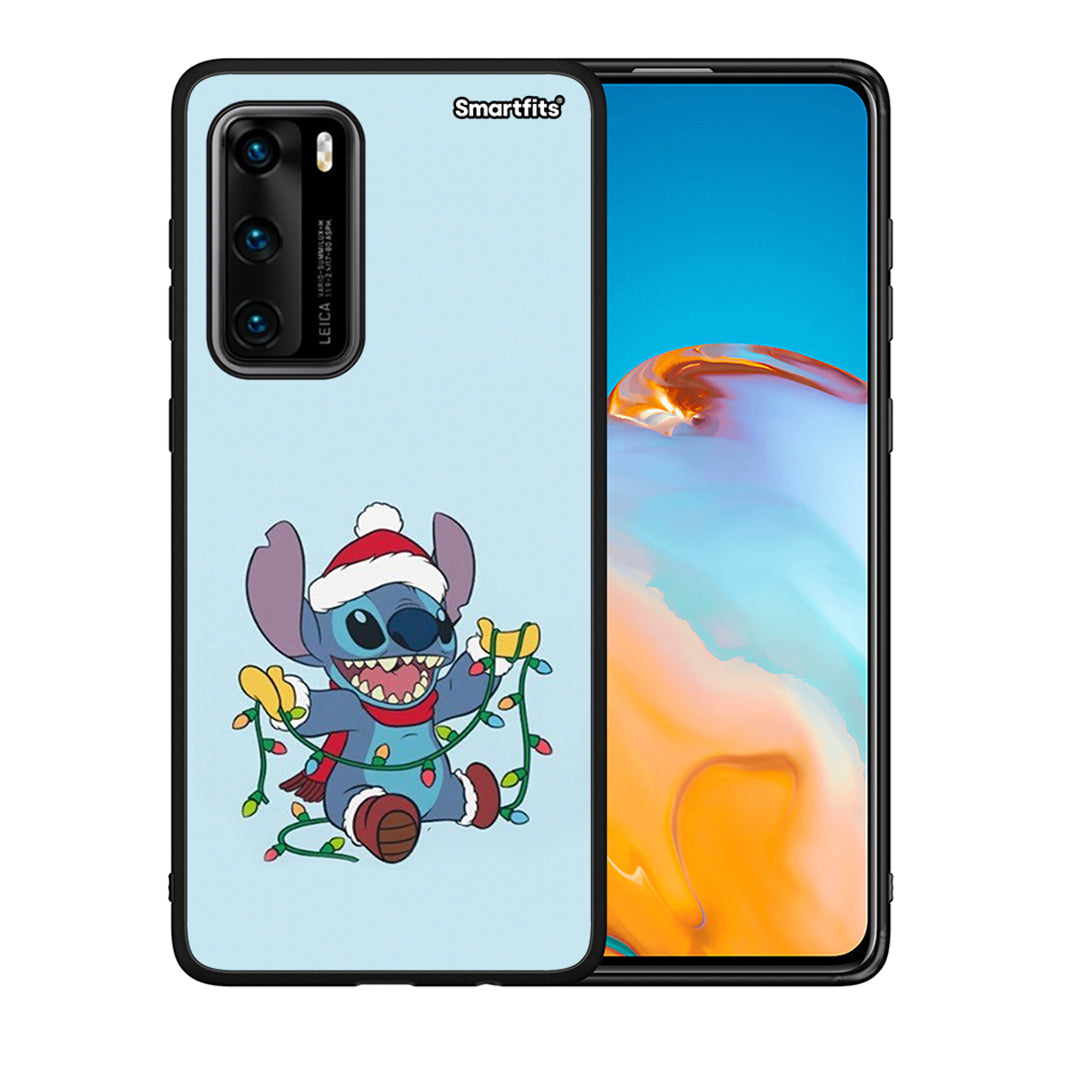 Θήκη Huawei P40 Santa Stich από τη Smartfits με σχέδιο στο πίσω μέρος και μαύρο περίβλημα | Huawei P40 Santa Stich case with colorful back and black bezels