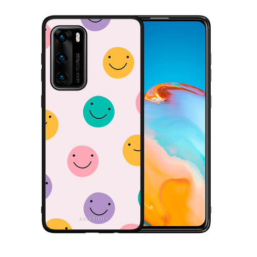 Θήκη Huawei P40 Smiley Faces από τη Smartfits με σχέδιο στο πίσω μέρος και μαύρο περίβλημα | Huawei P40 Smiley Faces case with colorful back and black bezels
