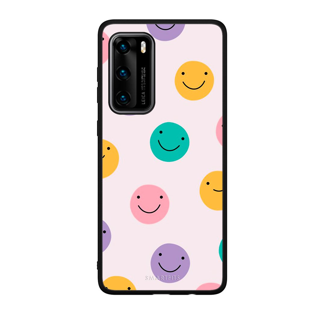 Huawei P40 Smiley Faces θήκη από τη Smartfits με σχέδιο στο πίσω μέρος και μαύρο περίβλημα | Smartphone case with colorful back and black bezels by Smartfits
