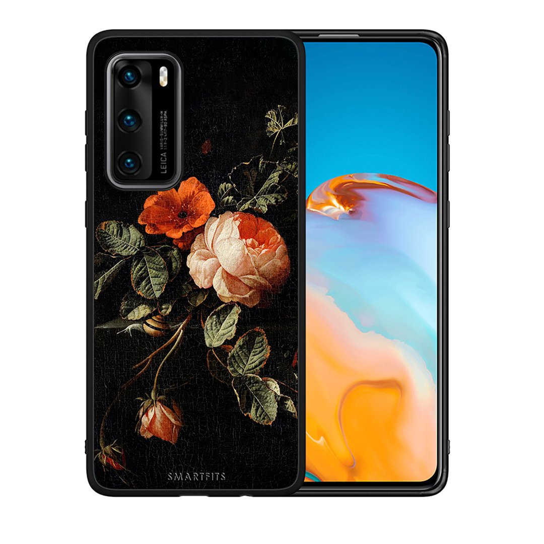 Θήκη Huawei P40 Vintage Roses από τη Smartfits με σχέδιο στο πίσω μέρος και μαύρο περίβλημα | Huawei P40 Vintage Roses case with colorful back and black bezels
