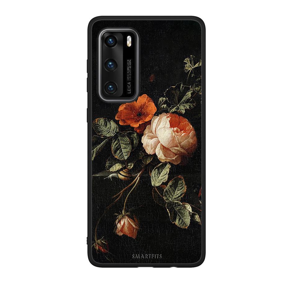 Huawei P40 Vintage Roses θήκη από τη Smartfits με σχέδιο στο πίσω μέρος και μαύρο περίβλημα | Smartphone case with colorful back and black bezels by Smartfits