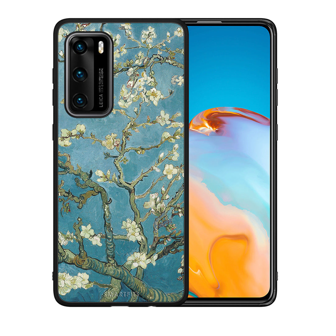 Θήκη Huawei P40 White Blossoms από τη Smartfits με σχέδιο στο πίσω μέρος και μαύρο περίβλημα | Huawei P40 White Blossoms case with colorful back and black bezels