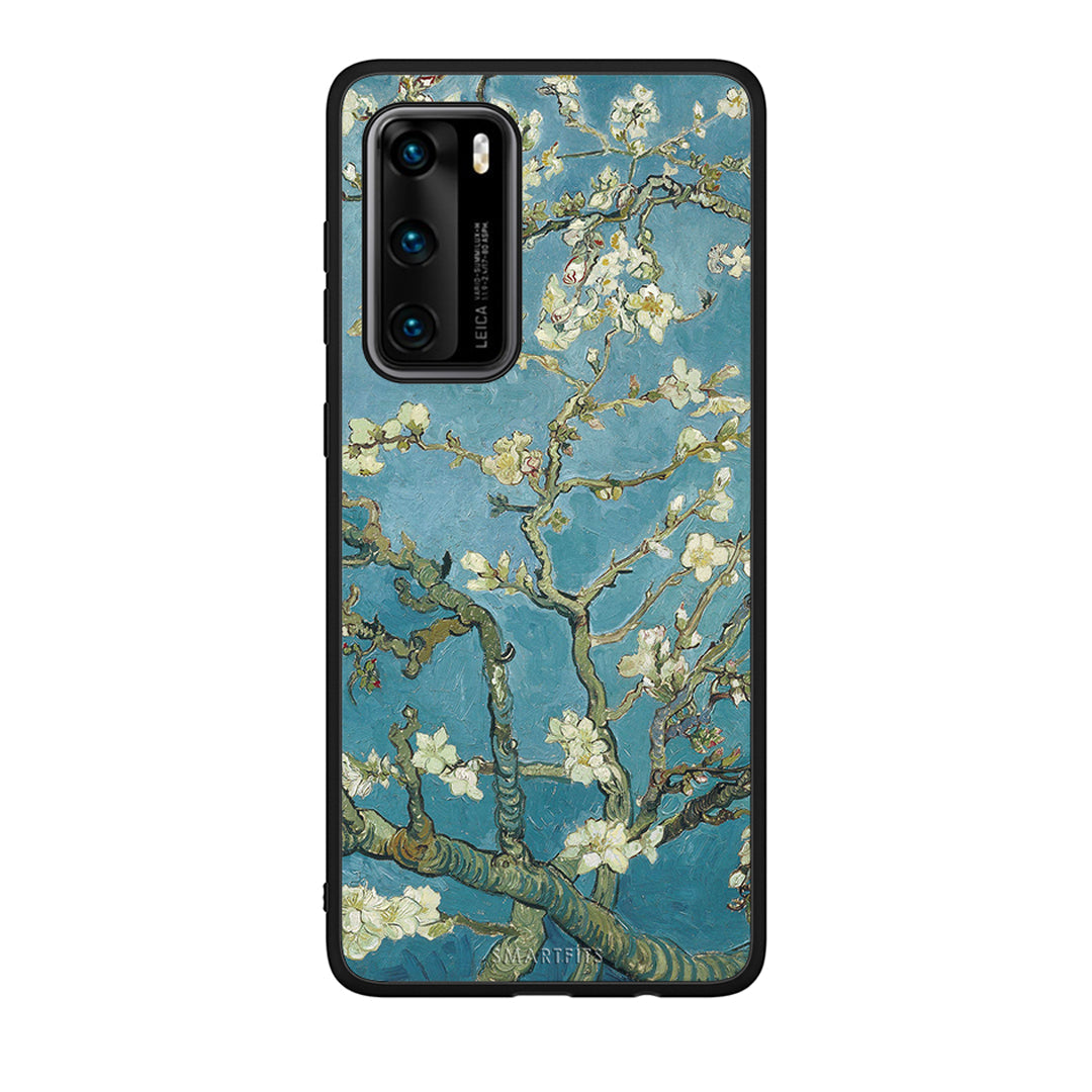 Huawei P40 White Blossoms θήκη από τη Smartfits με σχέδιο στο πίσω μέρος και μαύρο περίβλημα | Smartphone case with colorful back and black bezels by Smartfits