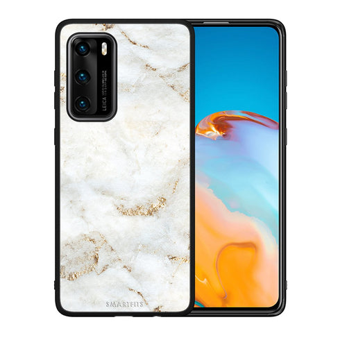 Θήκη Huawei P40 White Gold Marble από τη Smartfits με σχέδιο στο πίσω μέρος και μαύρο περίβλημα | Huawei P40 White Gold Marble case with colorful back and black bezels