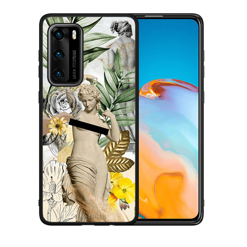 Θήκη Huawei P40 Woman Statue από τη Smartfits με σχέδιο στο πίσω μέρος και μαύρο περίβλημα | Huawei P40 Woman Statue case with colorful back and black bezels