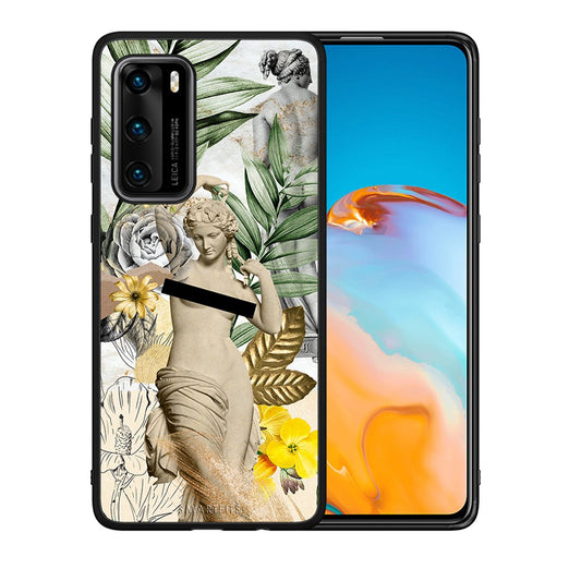 Θήκη Huawei P40 Woman Statue από τη Smartfits με σχέδιο στο πίσω μέρος και μαύρο περίβλημα | Huawei P40 Woman Statue case with colorful back and black bezels