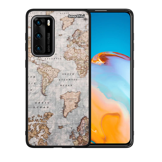 Θήκη Huawei P40 World Map από τη Smartfits με σχέδιο στο πίσω μέρος και μαύρο περίβλημα | Huawei P40 World Map case with colorful back and black bezels