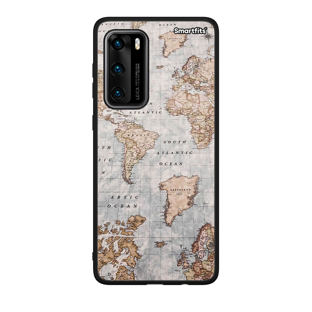 Huawei P40 World Map Θήκη από τη Smartfits με σχέδιο στο πίσω μέρος και μαύρο περίβλημα | Smartphone case with colorful back and black bezels by Smartfits