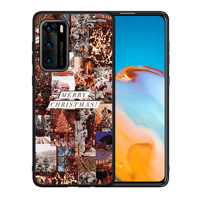 Θήκη Huawei P40 Xmas Collage από τη Smartfits με σχέδιο στο πίσω μέρος και μαύρο περίβλημα | Huawei P40 Xmas Collage case with colorful back and black bezels