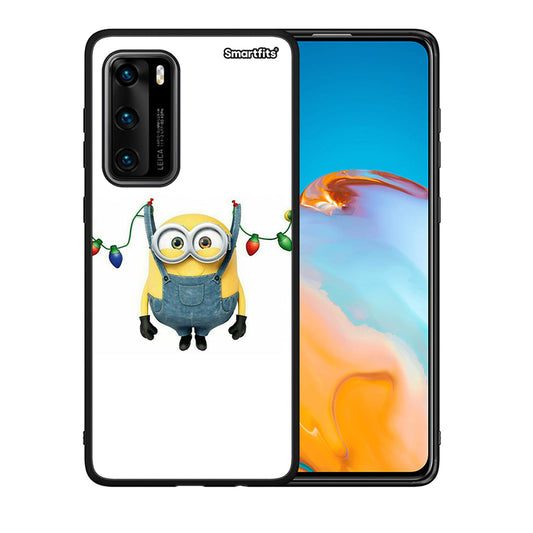 Θήκη Huawei P40 Xmas Minion Lights από τη Smartfits με σχέδιο στο πίσω μέρος και μαύρο περίβλημα | Huawei P40 Xmas Minion Lights case with colorful back and black bezels