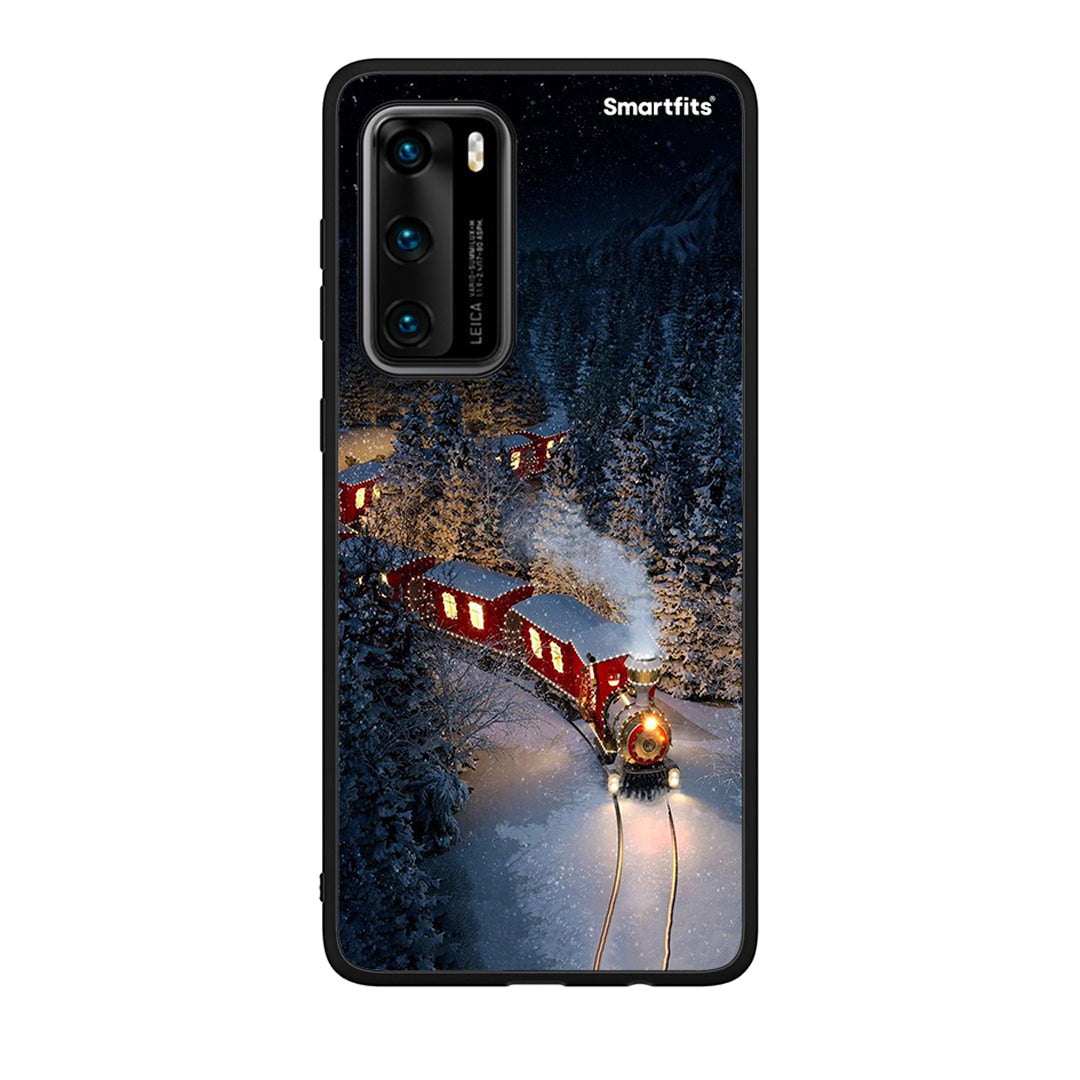 Huawei P40 Xmas Train θήκη από τη Smartfits με σχέδιο στο πίσω μέρος και μαύρο περίβλημα | Smartphone case with colorful back and black bezels by Smartfits