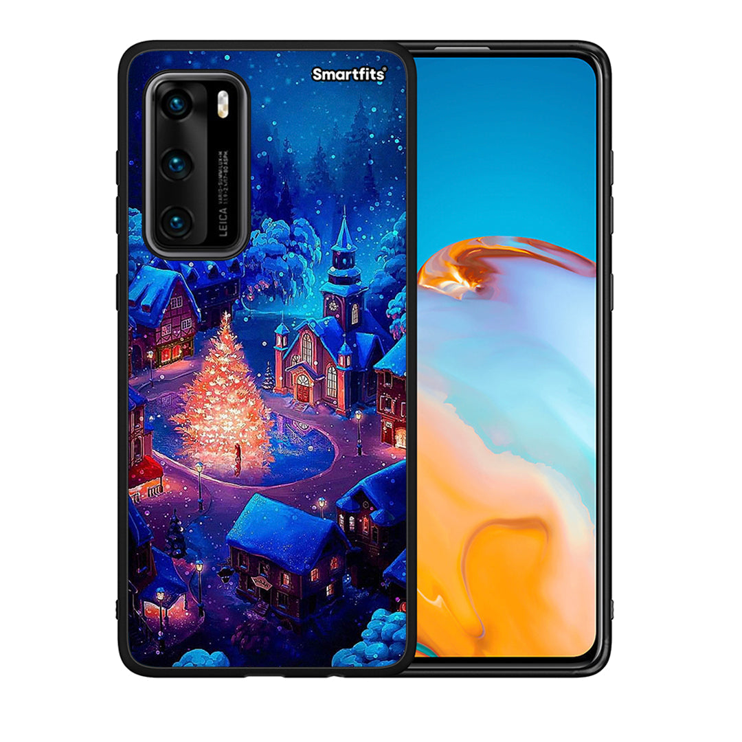 Θήκη Huawei P40 Xmas Village από τη Smartfits με σχέδιο στο πίσω μέρος και μαύρο περίβλημα | Huawei P40 Xmas Village case with colorful back and black bezels