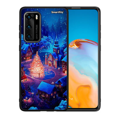 Θήκη Huawei P40 Xmas Village από τη Smartfits με σχέδιο στο πίσω μέρος και μαύρο περίβλημα | Huawei P40 Xmas Village case with colorful back and black bezels