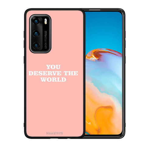 Θήκη Αγίου Βαλεντίνου Huawei P40 You Deserve The World από τη Smartfits με σχέδιο στο πίσω μέρος και μαύρο περίβλημα | Huawei P40 You Deserve The World case with colorful back and black bezels