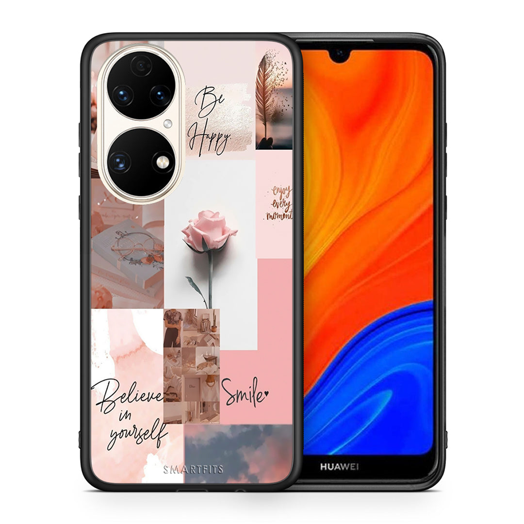 Θήκη Huawei P50 Aesthetic Collage από τη Smartfits με σχέδιο στο πίσω μέρος και μαύρο περίβλημα | Huawei P50 Aesthetic Collage case with colorful back and black bezels