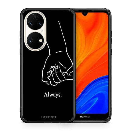 Θήκη Αγίου Βαλεντίνου Huawei P50 Always & Forever 1 από τη Smartfits με σχέδιο στο πίσω μέρος και μαύρο περίβλημα | Huawei P50 Always & Forever 1 case with colorful back and black bezels