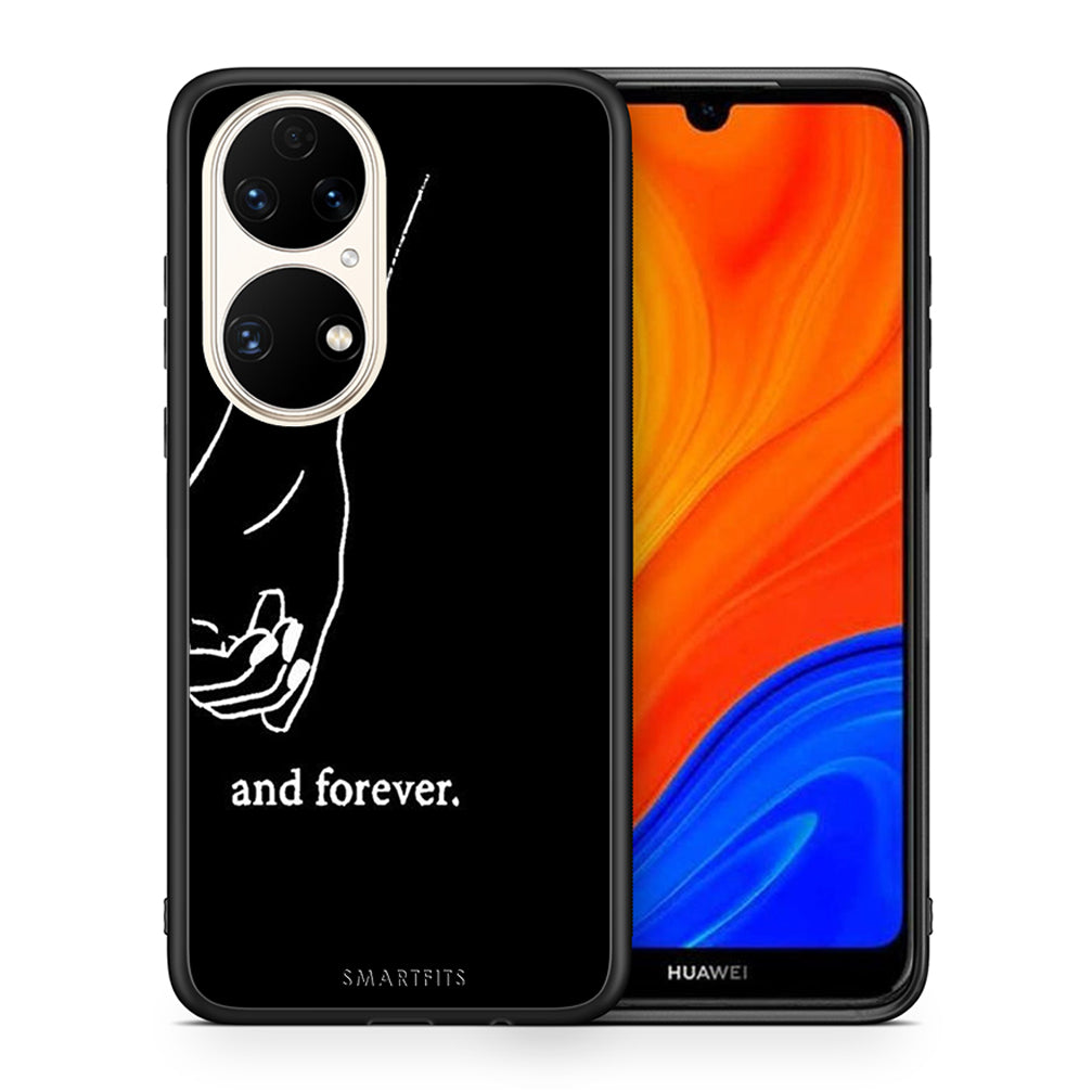 Θήκη Αγίου Βαλεντίνου Huawei P50 Always & Forever 2 από τη Smartfits με σχέδιο στο πίσω μέρος και μαύρο περίβλημα | Huawei P50 Always & Forever 2 case with colorful back and black bezels