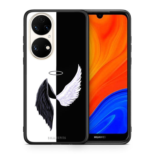 Θήκη Huawei P50 Angels Demons από τη Smartfits με σχέδιο στο πίσω μέρος και μαύρο περίβλημα | Huawei P50 Angels Demons case with colorful back and black bezels