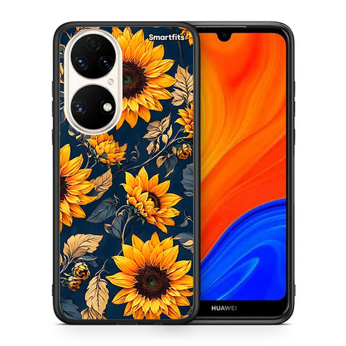 Θήκη Huawei P50 Autumn Sunflowers από τη Smartfits με σχέδιο στο πίσω μέρος και μαύρο περίβλημα | Huawei P50 Autumn Sunflowers case with colorful back and black bezels
