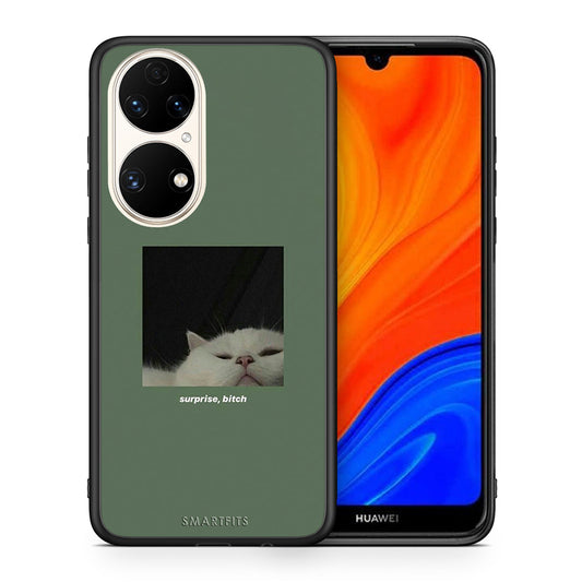 Θήκη Huawei P50 Bitch Surprise από τη Smartfits με σχέδιο στο πίσω μέρος και μαύρο περίβλημα | Huawei P50 Bitch Surprise case with colorful back and black bezels