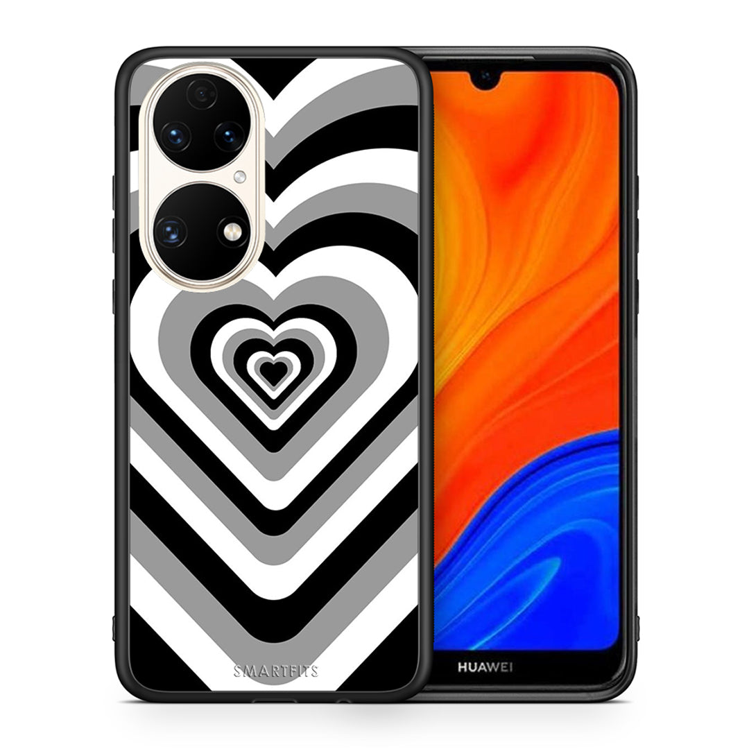 Θήκη Huawei P50 Black Hearts από τη Smartfits με σχέδιο στο πίσω μέρος και μαύρο περίβλημα | Huawei P50 Black Hearts case with colorful back and black bezels