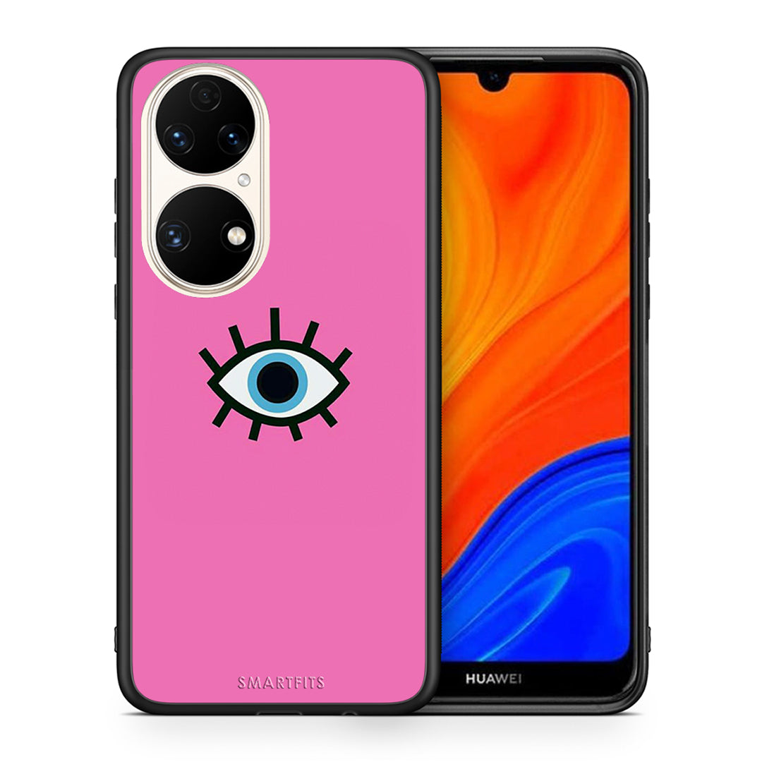 Θήκη Huawei P50 Blue Eye Pink από τη Smartfits με σχέδιο στο πίσω μέρος και μαύρο περίβλημα | Huawei P50 Blue Eye Pink case with colorful back and black bezels