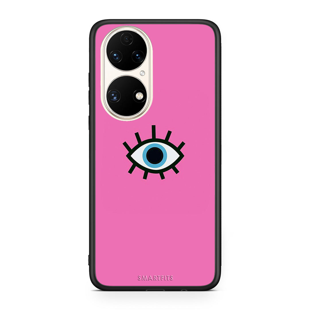 Huawei P50 Blue Eye Pink θήκη από τη Smartfits με σχέδιο στο πίσω μέρος και μαύρο περίβλημα | Smartphone case with colorful back and black bezels by Smartfits