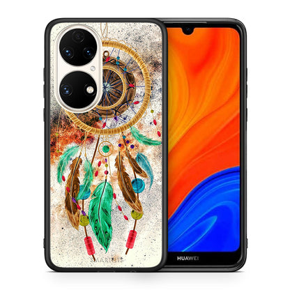 Θήκη Huawei P50 DreamCatcher Boho από τη Smartfits με σχέδιο στο πίσω μέρος και μαύρο περίβλημα | Huawei P50 DreamCatcher Boho case with colorful back and black bezels