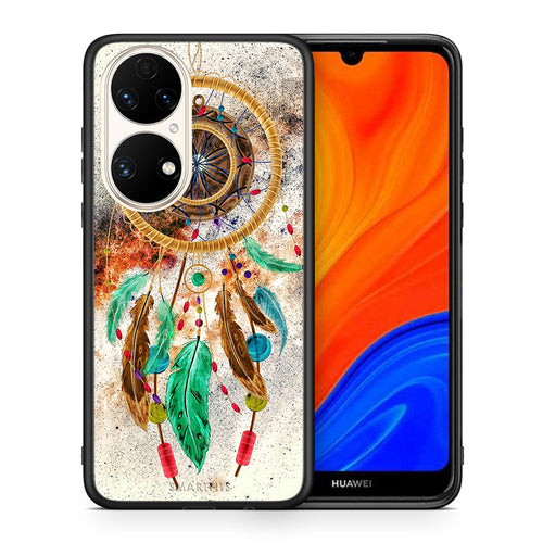Θήκη Huawei P50 DreamCatcher Boho από τη Smartfits με σχέδιο στο πίσω μέρος και μαύρο περίβλημα | Huawei P50 DreamCatcher Boho case with colorful back and black bezels