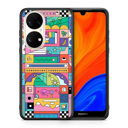 Θήκη Huawei P50 Bubbles Soap από τη Smartfits με σχέδιο στο πίσω μέρος και μαύρο περίβλημα | Huawei P50 Bubbles Soap case with colorful back and black bezels