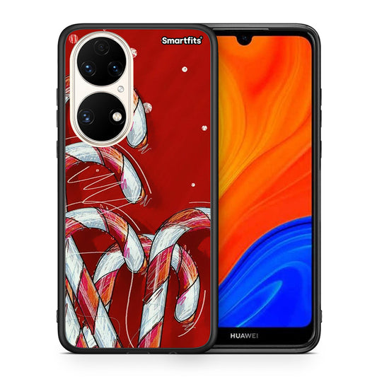 Θήκη Huawei P50 Candy Cane από τη Smartfits με σχέδιο στο πίσω μέρος και μαύρο περίβλημα | Huawei P50 Candy Cane case with colorful back and black bezels