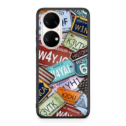 Huawei P50 Car Plates θήκη από τη Smartfits με σχέδιο στο πίσω μέρος και μαύρο περίβλημα | Smartphone case with colorful back and black bezels by Smartfits