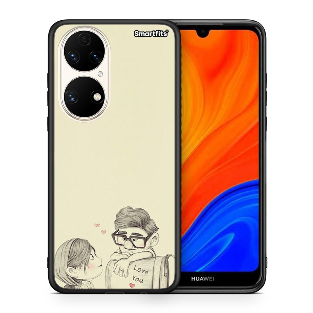 Θήκη Huawei P50 Carl And Ellie από τη Smartfits με σχέδιο στο πίσω μέρος και μαύρο περίβλημα | Huawei P50 Carl And Ellie case with colorful back and black bezels