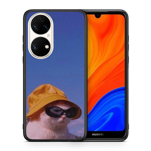 Θήκη Huawei P50 Cat Diva από τη Smartfits με σχέδιο στο πίσω μέρος και μαύρο περίβλημα | Huawei P50 Cat Diva case with colorful back and black bezels